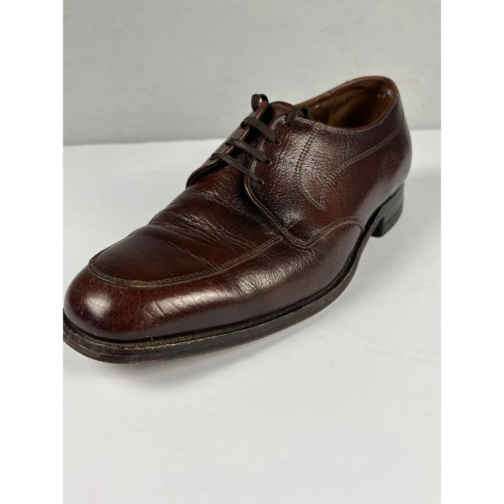 Vintage Florsheim Apron Toe Blucher Pebbled Leather Dress Shoes 8.5 E Burgundy